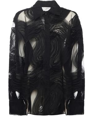 Genny Wave-Motif Shirt - Black