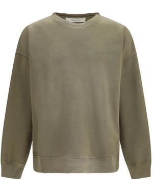 Golden Goose Journey Crew Neck Dyed Cotton Fleece Bleaching Effect With Embroidery - Green