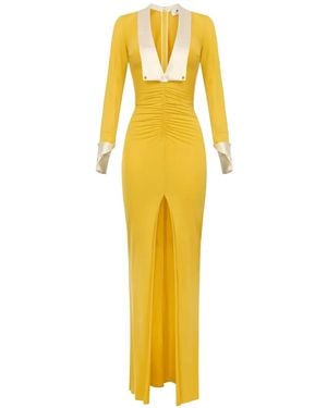 Elisabetta Franchi Wide-Lapels Slim-Fit Maxi Dress - Metallic