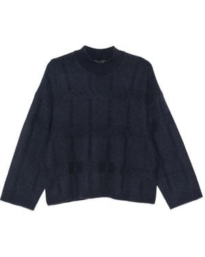 Emporio Armani Check-Pattern Mock-Neck Jumper - Blue