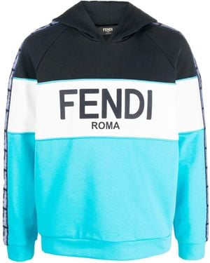 Fendi Logo-Print Monogram-Band Hoodie - Blue