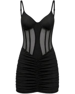 OW Collection Robe Courte Sivara À Empiècement En Résille Et Fronces - Black