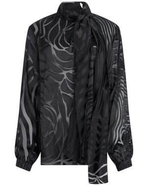 Alberta Ferretti Pussy-Bow Devoré Blouse - Black