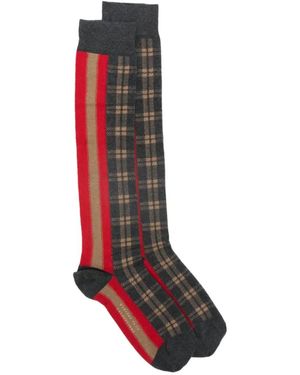 Alto Milano Gestreifte Socken Mit Karo - Rot