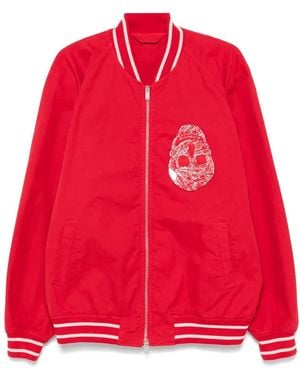McQueen Skull-Appliqué Bomber Jacket - Red