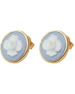 Cameo & Beyond Delicate Rose Stud Earrings - Blue