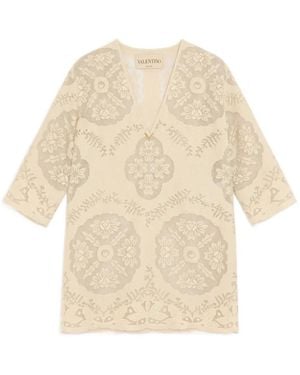 Valentino Garavani Robe Courte En Couverture Florale Stamp - Natural