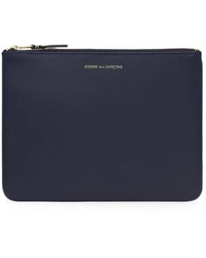Comme des Garçons Logo-Print Leather Pouch - Blue