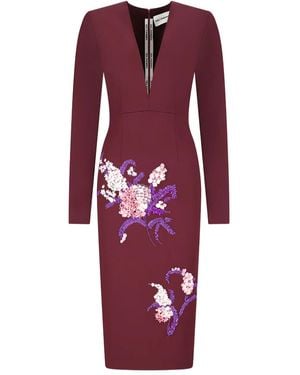 Des Phemmes V-Neck Bead-Embellished Dress - Red