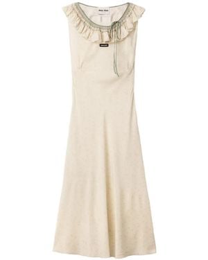 Miu Miu Embroidered Marocain Crepe Dress - White