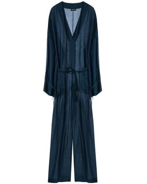 Giorgio Armani Sheer Tie-Fastening Jumpsuit - Blue