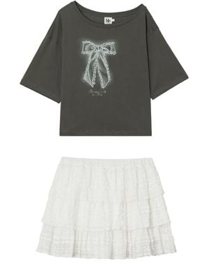 B+ AB Bow-Print Ruffled Set - Grey