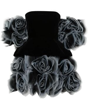 Ana Radu Floral-Appliqué Velvet Mini Dress - Black