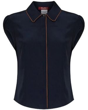 Max Mara Piping-Detail Silk Shirt - Blue