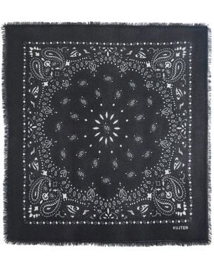 Kujten Paisley-Print Frayed Scarf - Black