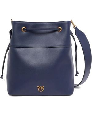 Pinko Medium Logo-Embellished Drawstring Bucket Bag - Blue