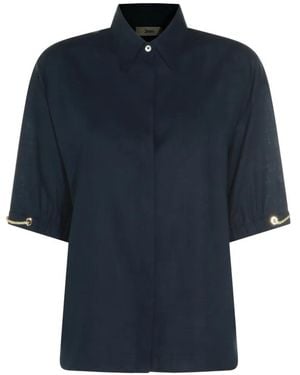 Herno Linen Blend Gauze Short-Sleeved Shirt With Metal Details - Blue