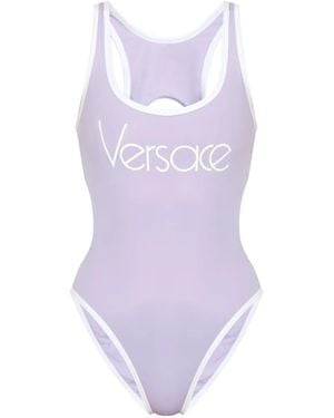 Versace ロゴ ワンピース水着 - パープル