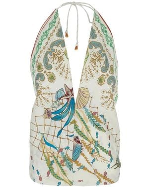 Mantero 1902 Top Con Scollo All'Americana - Bianco