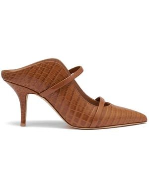 Malone Souliers Maureen 70 Croc-Embossed Leather Mules - Brown
