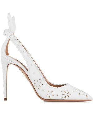 Aquazzura 105Mm Broderie Bow-Embellished Pumps - White