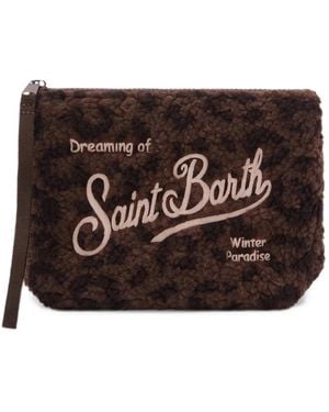 MC2 Saint Barth Aline Leopard-Print Fleece Clutch Bag - Black