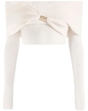 Manière De Voir Shana Asymmetric Bardot Top With Hardware Detail - Blue
