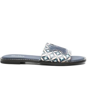 Max Mara Geometric-Print Logo-Patch Sandals - White