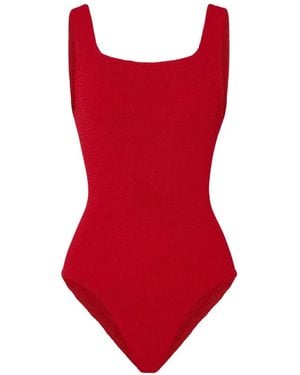 Hunza G Crinkle-Effect Square-Neck Swimsuit - Red