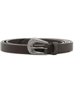 Brunello Cucinelli Croc-Effect Monili-Embellished Belt - White