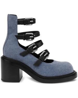 Moschino Buckle-Strap Denim Pumps - Blue