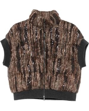 Brunello Cucinelli Sequin-Embellished Sleeveless Gilet - Brown