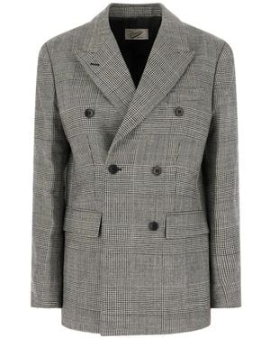 Pence Prince Of Wales Check Double-Breasted Blazer - Grey