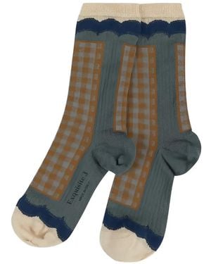 Exquisite J Check-Pattern Ribbed Socks - Grey
