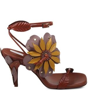 Zimmermann Brightside Floral-Appliqué Leather Sandals - Brown