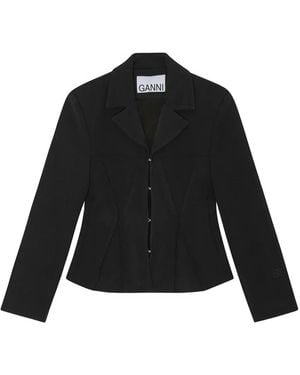Ganni Notched-Lapels Blazer - Black