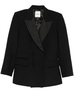 Sandro Satin-Lapel Double-Breasted Blazer - Black