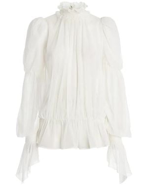 Genny Ruffled High-Neck Blouse - White