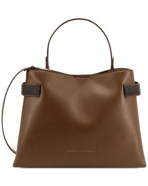 Brunello Cucinelli Sac Porté Épaule Essence À Ornements - Marron