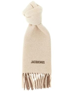 Jacquemus The Moisson Logo-Embroidered Fringed Scarf - White