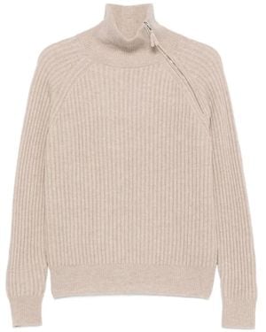Allude Gerippter Pullover Mit Reißverschluss - Weiß
