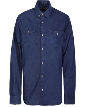 E.L.V. Denim Double-Pocket Denim Shirt - Blue
