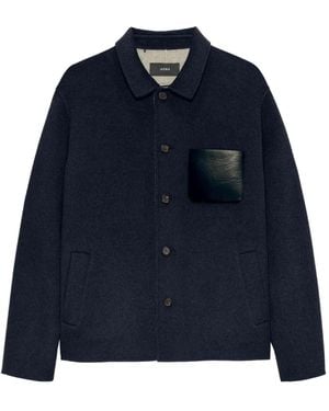 Arma Leather-Pocket Wool Overshirt - Blue