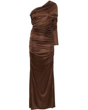 Atlein Single-Sleeve Ruched Gown - Brown