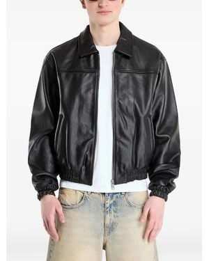 PATTA Logo-Patch Leather Bomber Jacket - Black