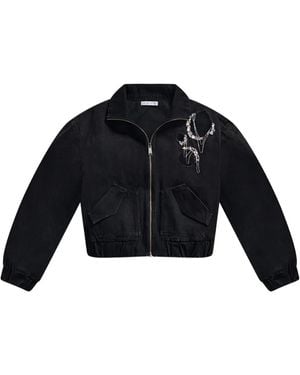 Area Crystal Chain Cut-Out Bomber Jacket - Blue