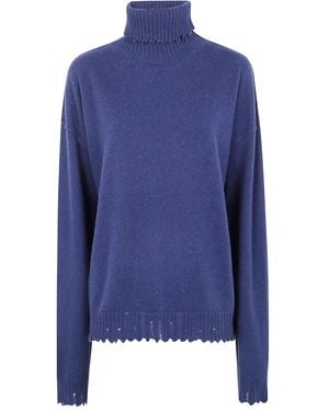 Uma Wang Jersey con dobladillo deshilachado - Azul