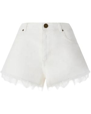 Pinko Frayed-Hem Logo-Embellished Shorts - White