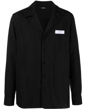 Balmain Logo-Patch Long Sleeve Shirt - Black