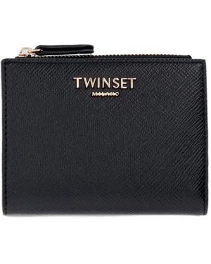 Twinset Logo-Lettering Cross-Grain Wallet - Black